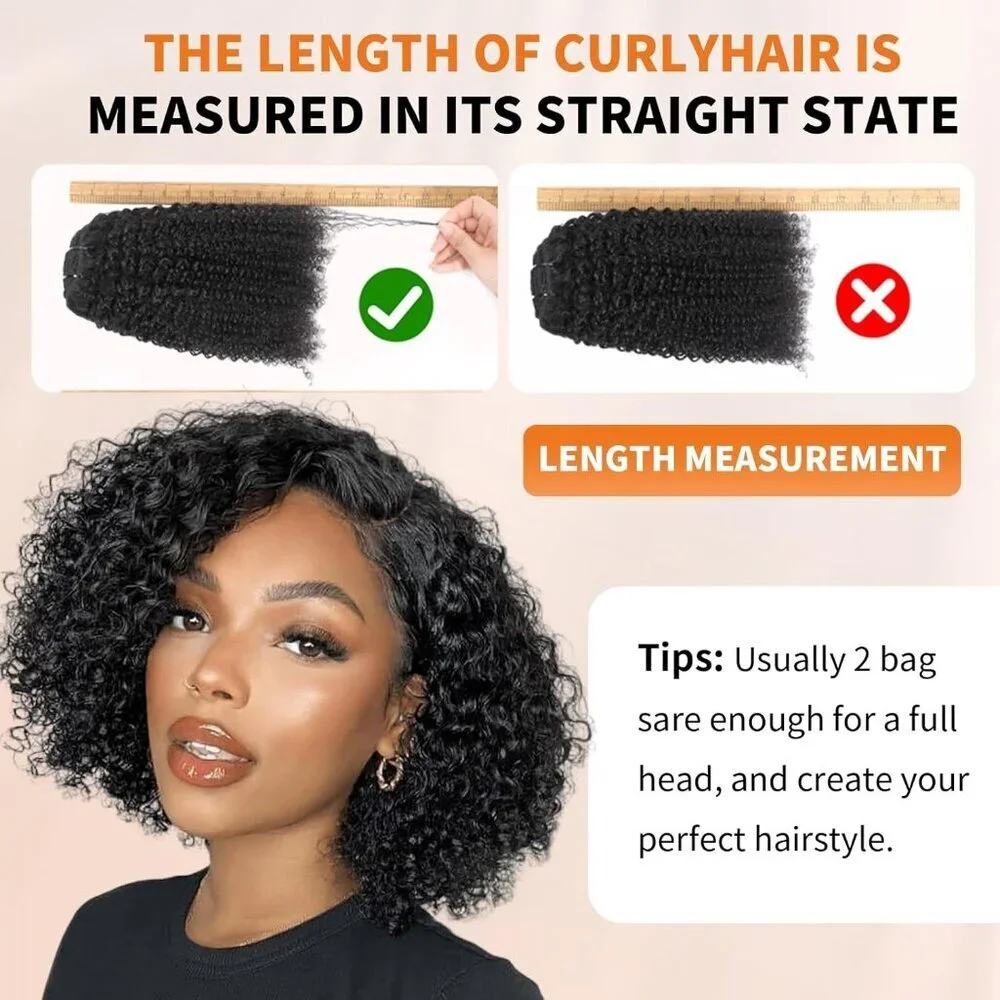 Kinky Curly Human Hair Clip Ins 14 Inch 8Pcs Natural Black No Shedding